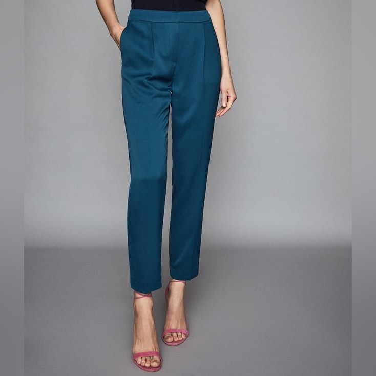 Reiss Reese Pleat Front Tapered Trousers Navy Size Womens 10